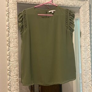Olive blouse with ruffled sleeves